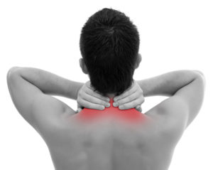 Man with neck pain over white backgound