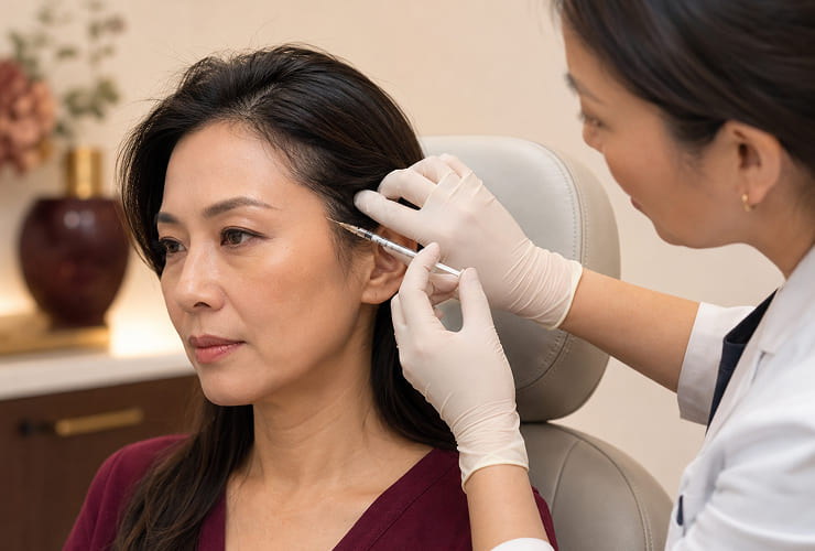Clinician preparing a Botox treatment for chronic migraine
