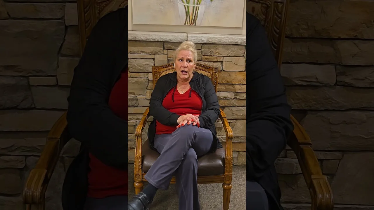 Patient sharing her experience with genicular artery embolization