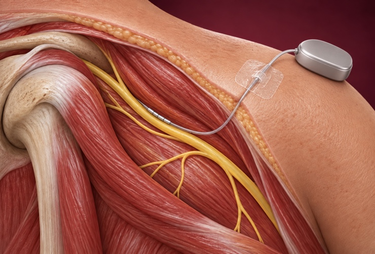 Temporary percutaneous peripheral nerve stimulation lead positioned beside a peripheral nerve