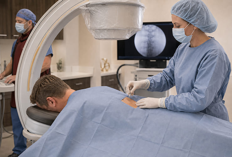 Thoracic facet injection procedure illustration