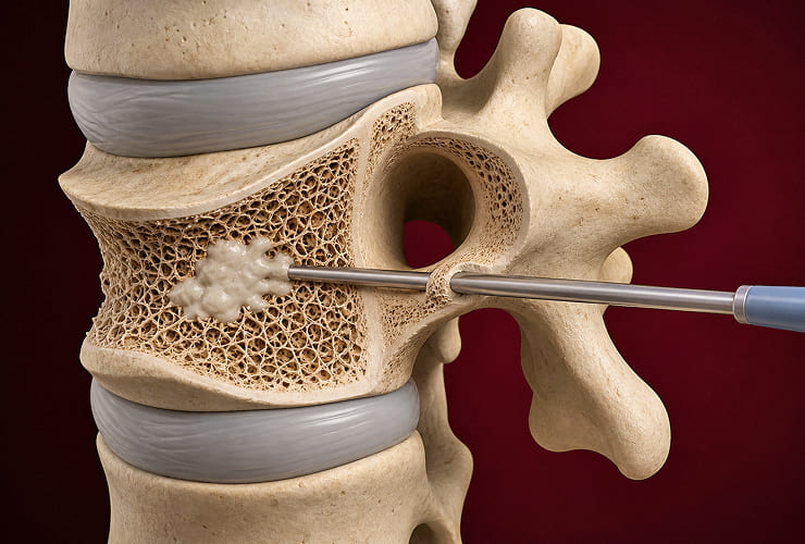Vertebroplasty and kyphoplasty procedure illustration
